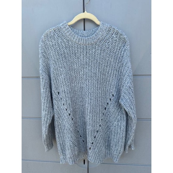 AMERICAN EAGLE Womens Oversized Slouchy Open Knit Sweater in Light Gray Size M - Picture 2 of 9